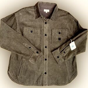 NWT Roark SZ M mocha corduroy shacket (shirt jacket) w/snap close front/bust 46”